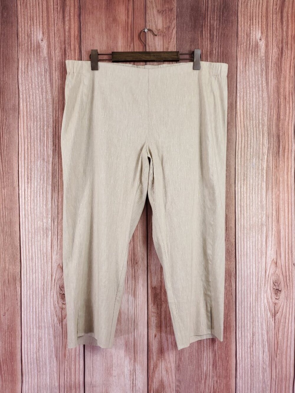 NWT J Jill Linen Stretch Womens XL Petite Cropped Slit Hem Pants Beige
